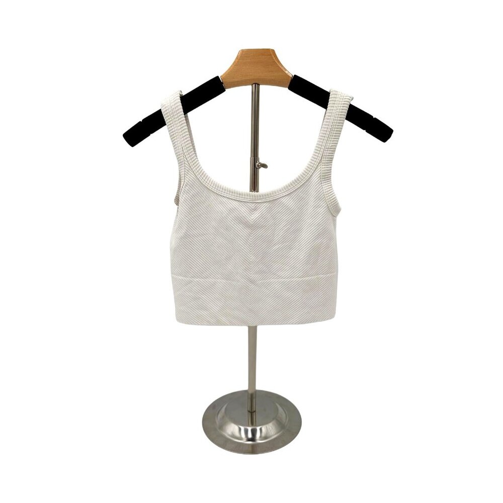 Nikibiki White Ribbed Scoop Neck Crop Tank Top Stretch Knit Sleeveless Camisole - Picture 2 of 2